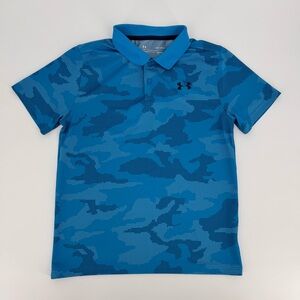 Under Armour Youth Heatgear Blue Camo Short Sleeve Polo Shirt Size Large